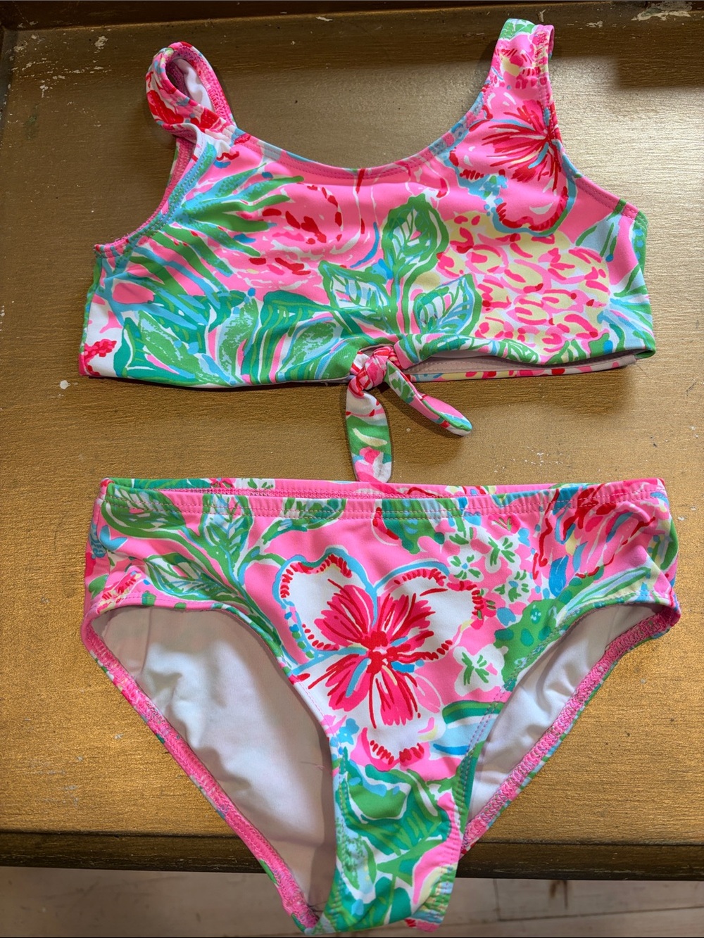 Lilly Pulitzer Girls' Pink Tropical Floral Two-Piece Swim Set Size 4